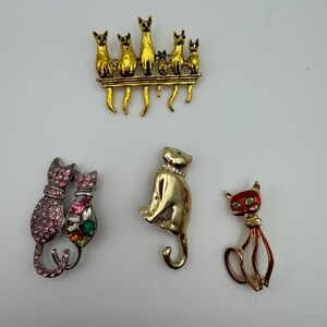 Gold and Red Cat Brooch Set